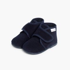 Hausschuhe Stiefel aus Cordstoff Marineblau