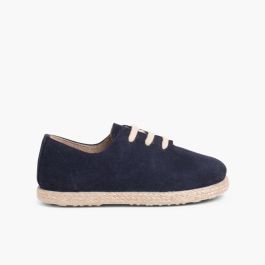 Kindersneakers aus Wildleder und Jute mit Schnürsenkeln Marineblau