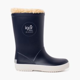 Gummistiefel mit Lammfell-Innenfutter für Jungen Marineblau