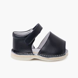 Ledermenorquinische Avarques für Babys mit Haftbandverschluss Marineblau
