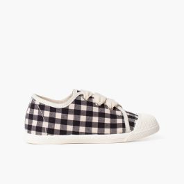 Karierte-Schuhe mit Gummispitze und Schnürsenkeln Schwarz
