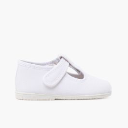 Baby-Schuhe aus Leinen mit dünner Sohle und Klettverschluss Weiß