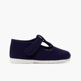 Baby-Schuhe aus Leinen mit dünner Sohle und Klettverschluss Marineblau