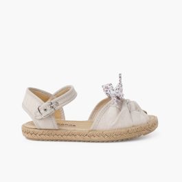 Espadrilles mit Liberty-Schleife und Schnallenverschluss Beige