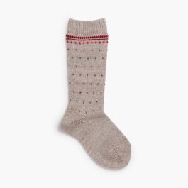 Hohe Socken mit griechischem Muster und Punkten Beige