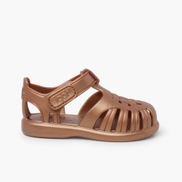 Tobby-Metallic-Strandsandalen Klettverschluss Bronze