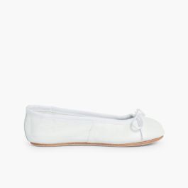 Mädchen und Damen Ballerinas aus Leder mit Ledersohle Weiß