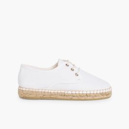 Blucherschuhe aus Leinen mit Espadrilles-Sohle Weiß