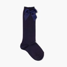 Hohe Baumwollstrümpfe mit Schleife Marineblau