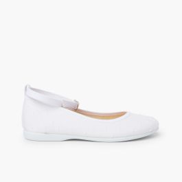 Ballerinas für Mädchen mit Riemchen und Pünktchenmuster Weiß