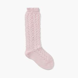 Hohe Perlenstrümpfe mit Lochmuster Rosa