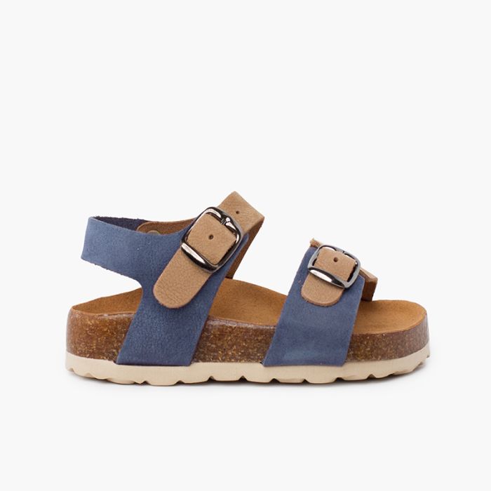 Bicolor Bio-Sandalen für Kinder mit Doppel-Schnallenverschluss
