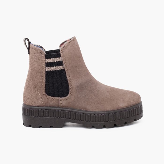 Wildlederstiefel mit seitlichem Elastik und Streifenmuster