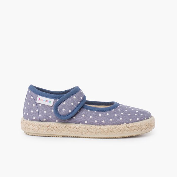 Riemchenballerinas mit Espadrillesohle gepunktetem Riemen und Haftbandverschluss