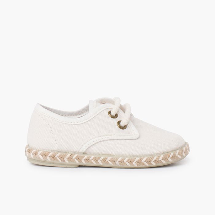 Blucher-Kinderschuhe aus Leinen mit zweifarbiger Jutesohle