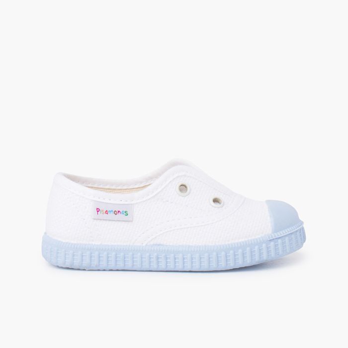 Weiße Sneakers ohne Schnürsenkel mit bunter Sohle