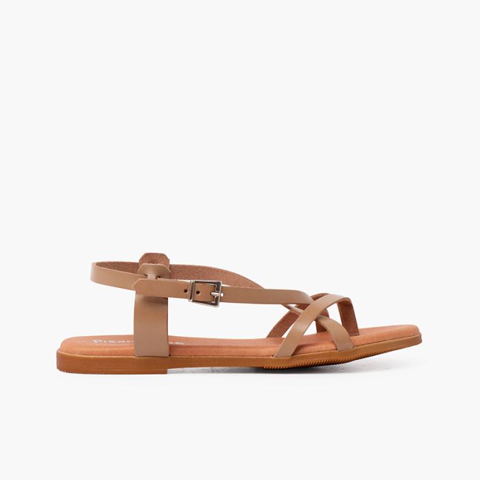 Zehensandalen aus Leder mit gekreuzten Riemen
