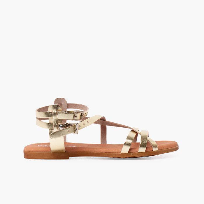 Metallic-Ledersandalen mit Riemchen für Damen