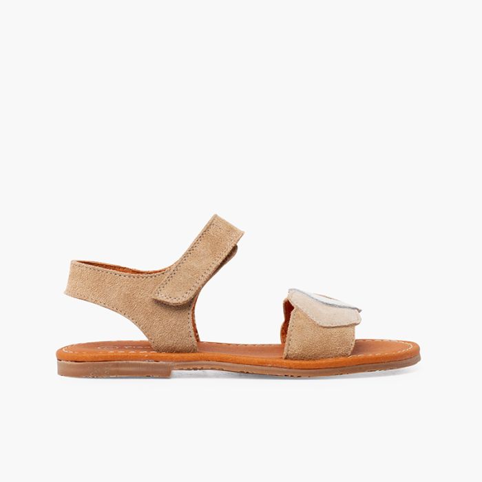 Sandalen aus Veloursleder mit mehrfarbigem Band und Klettverschluss