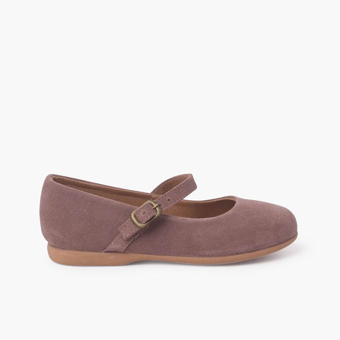 Mary Janes mit flacher Sohle aus Wildleder und feiner Schnalle