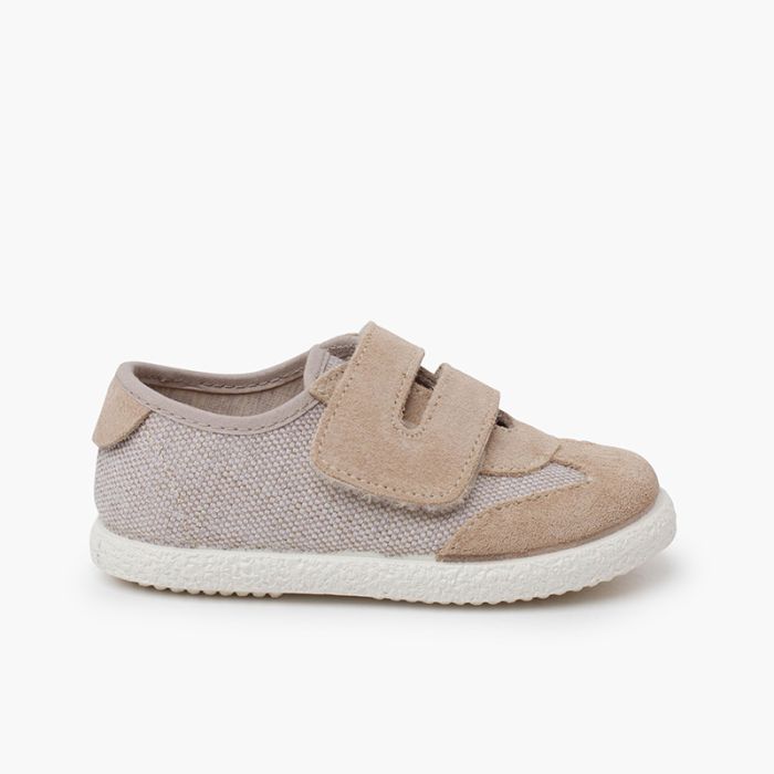 Leinenschuhe mit Wildleder und breitem Klettverschluss
