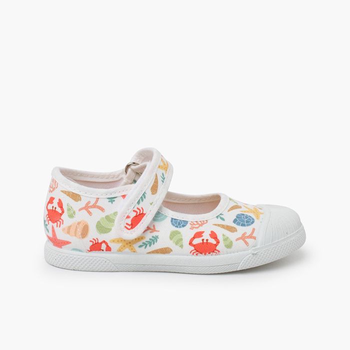 Mary Janes mit Muster Gummispitze und Klettverschluss
