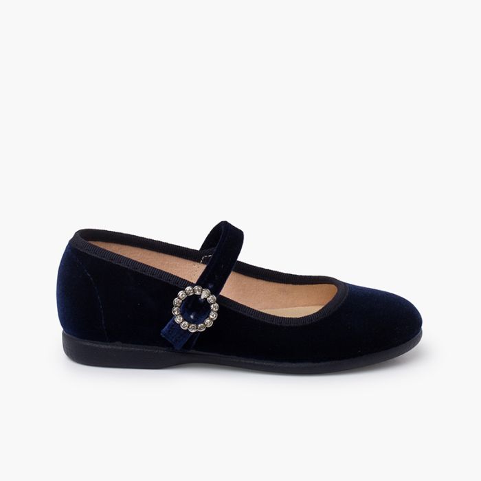 Samt-Mary Janes mit Schmuck-Schnalle