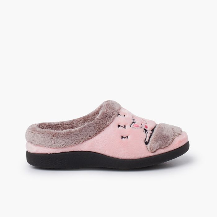 Zweifarbige Clogs für Zuhause mit Katzenmotiv