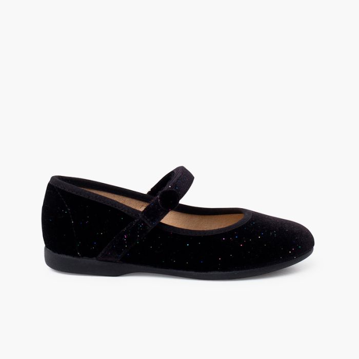 Mary Janes für Mädchen aus Samt mit Glanz und Knopf