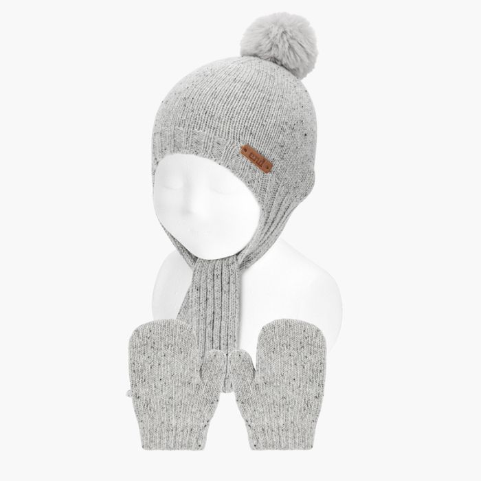 Babyset mit Mütze und Fäustlingen aus Tweed
