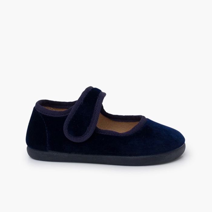Barefoot-Mary Janes Samt Klettverschluss