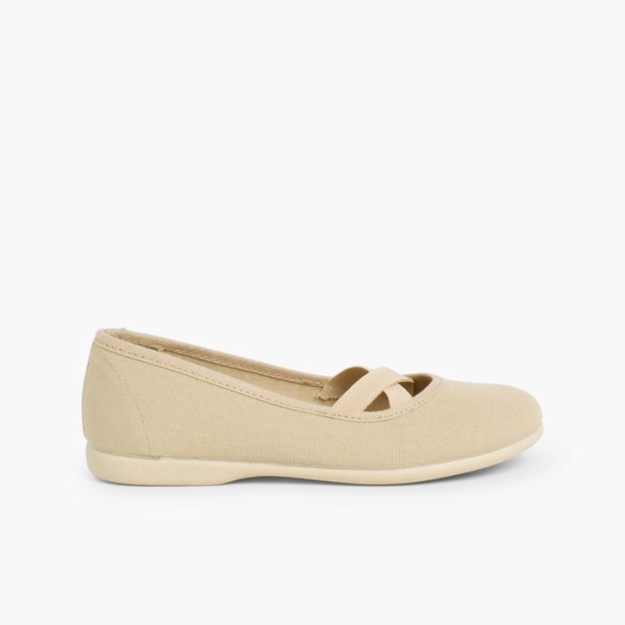 Ballerinas, Leinenstoff, Kreuzband, Ballett-Stil