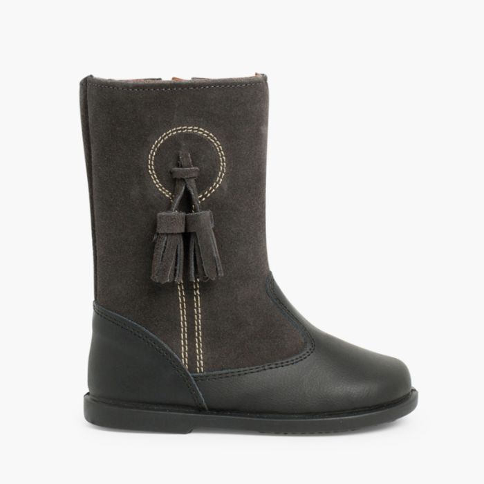 Quastenstiefel aus Leder und Veloursleder für Mädchen