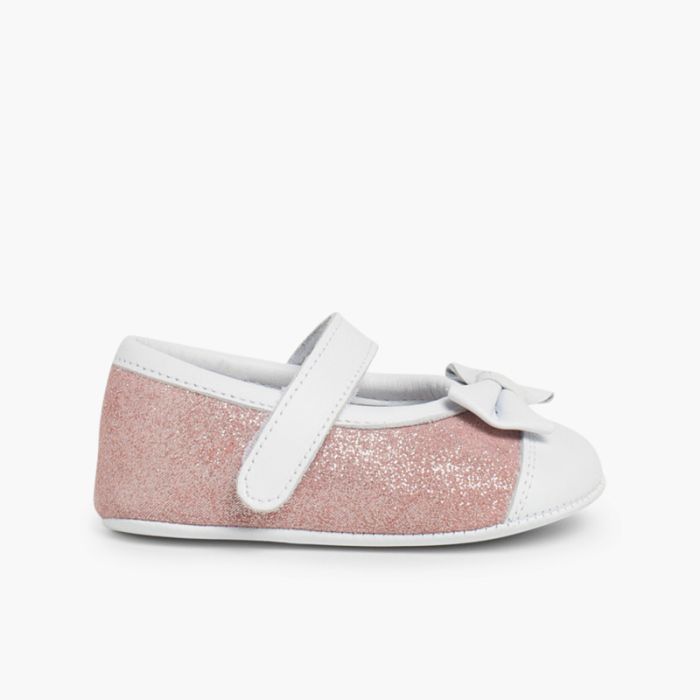 Merceditas Glitzer aus Nappa und Veloursleder für Babys mit Klebeband