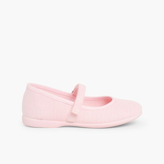 Mädchen Schuhe mit Riemchen aus Leinen mit Klettverschluss fein