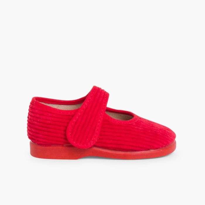 Riemchenballerinas aus Cord für Mädchen Hausschuhe
