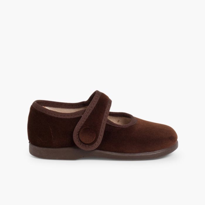 Schuhe mit Riemchen aus Samt mit Knopf und Klettverschluss für Mädchen