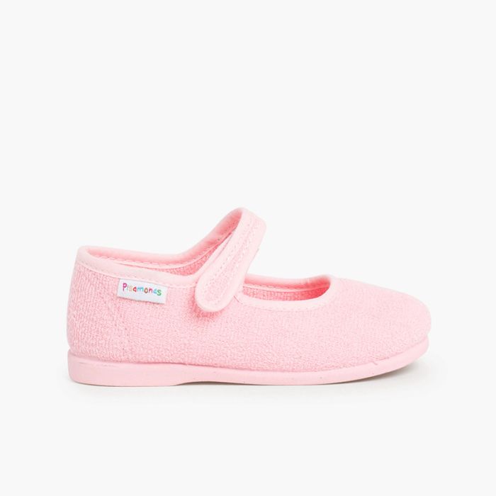 Mädchen Riemchenballerinas Hausschuhe mit Klettverschluss Frottierstoff