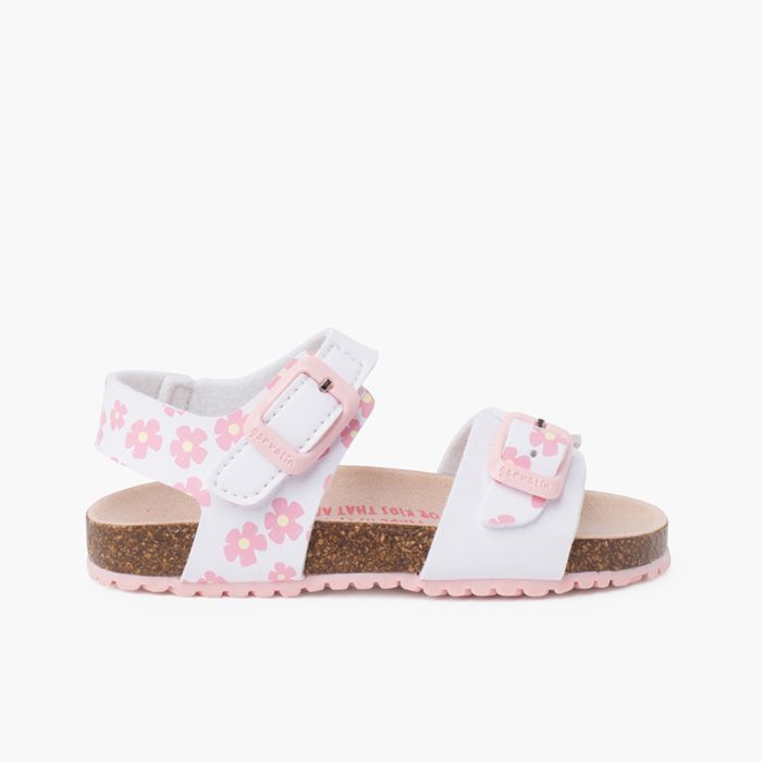 Blumensandalen mit doppelter Schnalle und Bio-Sohle