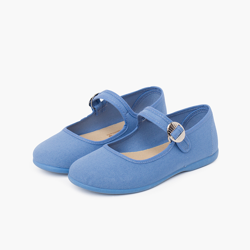 Riemchenballerinas aus Canvas für Mädchen mit japanischer Schnalle Stewardess-Blau