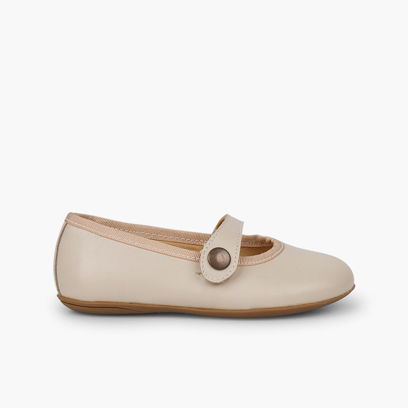 Mary Janes für Mädchen aus Leder für Erstkommunionen Beige