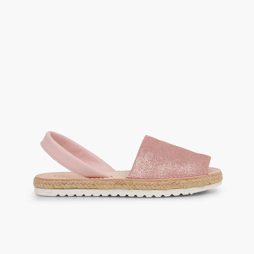 Menorquinas Avarcas glänzendes Veloursleder für Mädchen und Damen Rosa