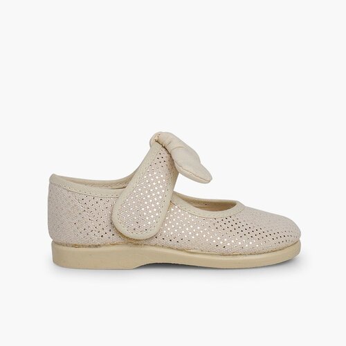 Riemchenballerinas im Engelsstil mit glitzernden Punkten Beige
