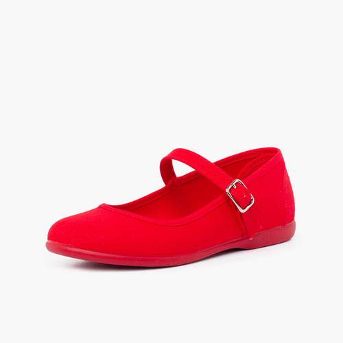 Riemchenballerinas aus Canvas für Mädchen mit Schnalle Rot