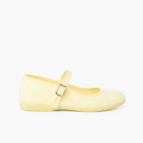 Riemchenballerinas aus Canvas für Mädchen mit Schnalle Zitronengelb