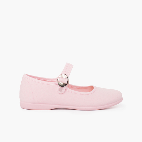 Riemchenballerinas aus Canvas für Mädchen mit japanischer Schnalle Rosa