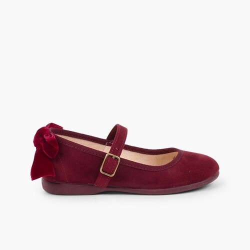 Riemchenballerinas mit hinterer Schleife aus Samt Bordeaux