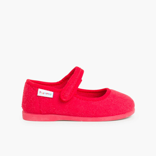 Mädchen Riemchenballerinas Hausschuhe mit Klettverschluss Frottierstoff Rot