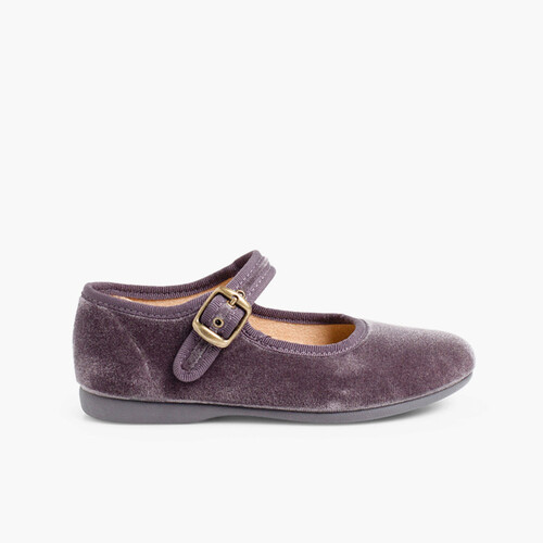 Mädchen Riemchenballerinas  aus Samt mit Schnalle Grau