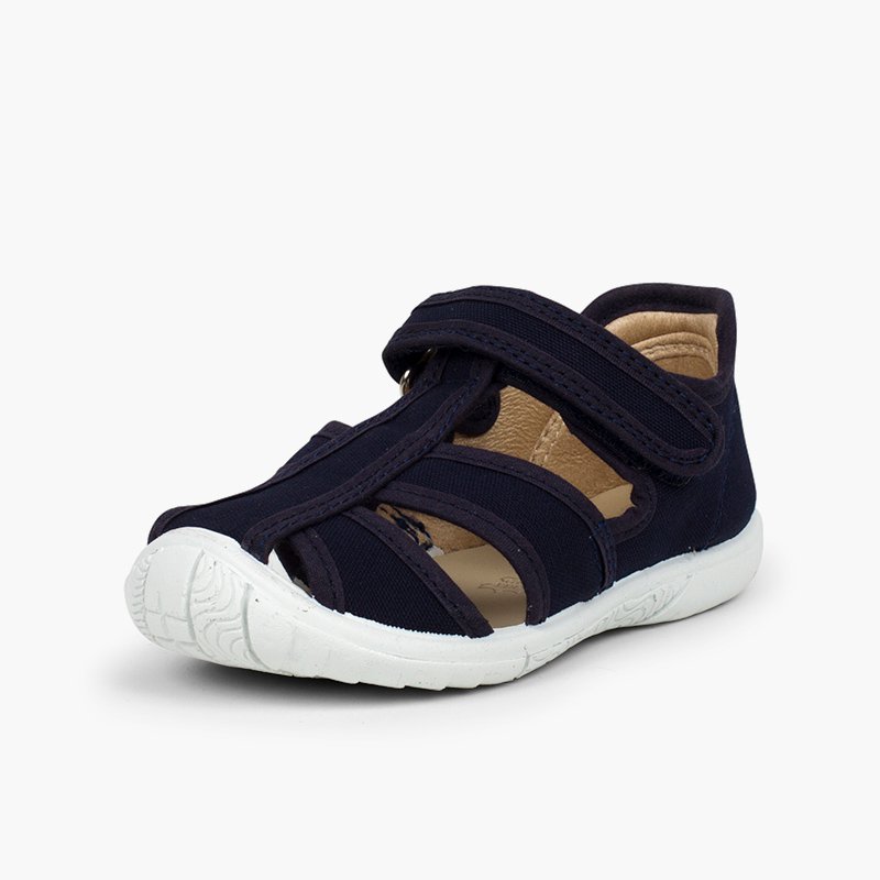 Klassische Babyschuhe Sandale mit Klettverschluss für Jungen mit verstärkter Spitze Marineblau